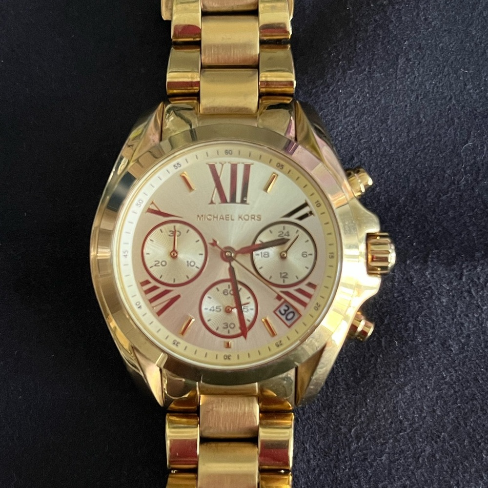 Michael Kors Gold Tone Mini Bradshaw Chronograph Watch Fully Functional